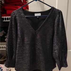 Anthropologie Ro & De Black Metallic Blouse Size Small